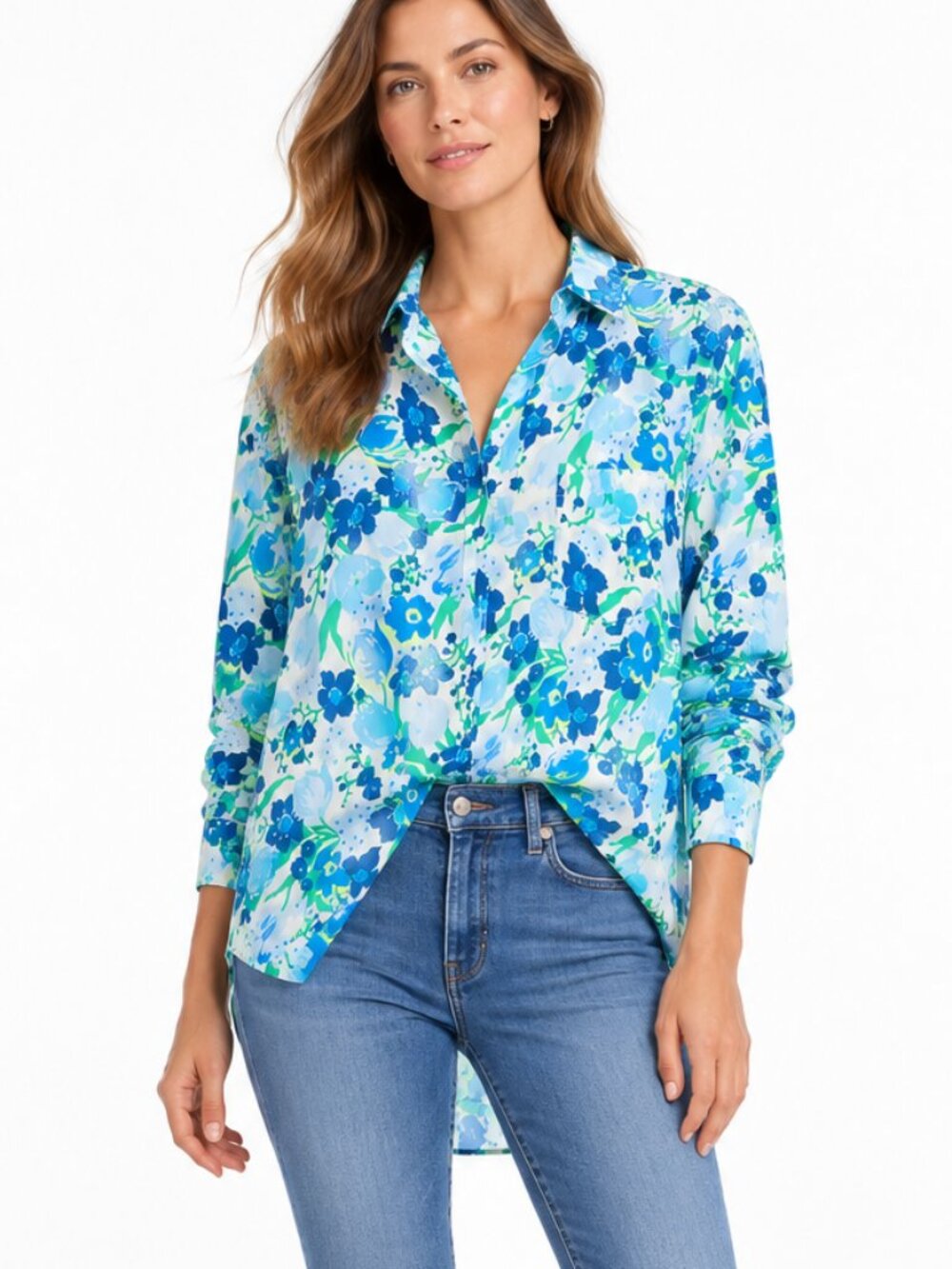 Frank & Eileen Relaxed Fit Floral Cotton Button-Up Shirt Blue White XS NWT